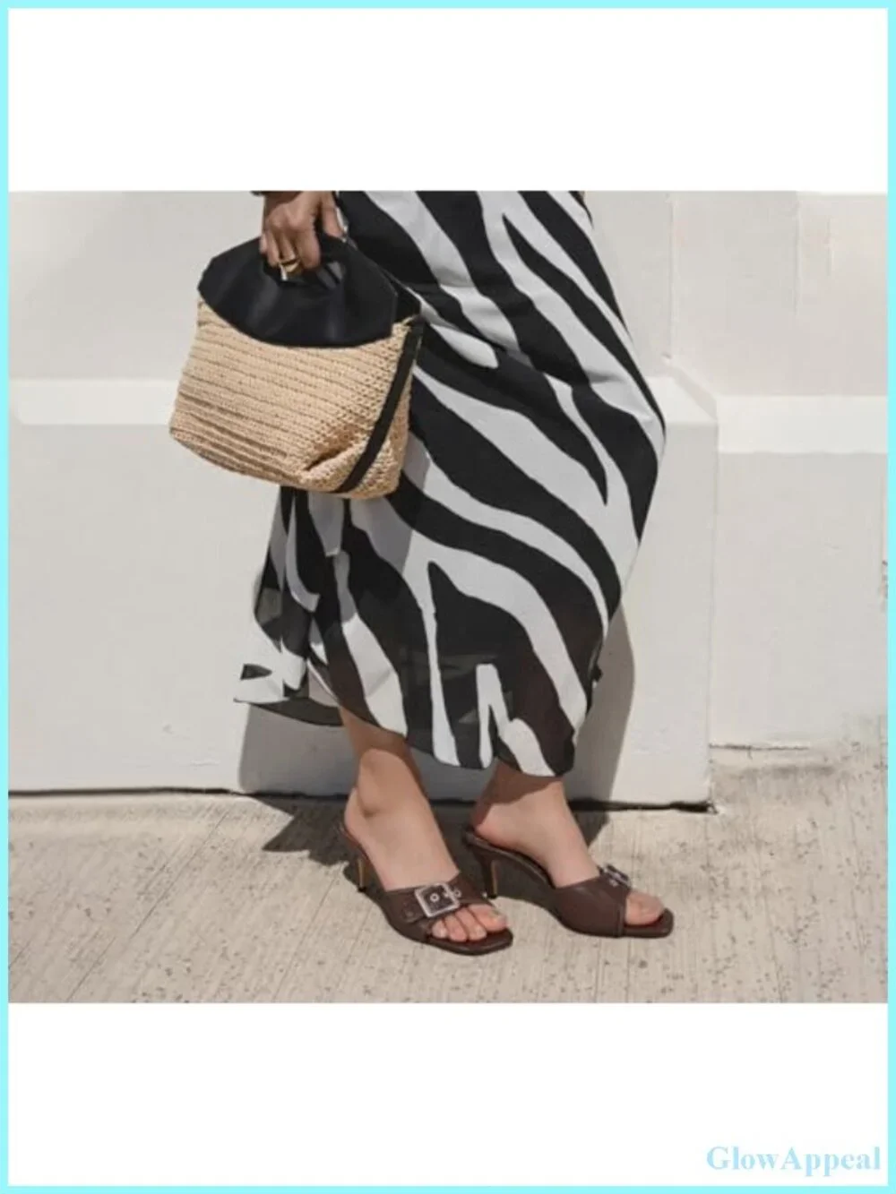 Women's Square Toe Slip On Mule Heel Sandals Faux Leather Adjustable Strap